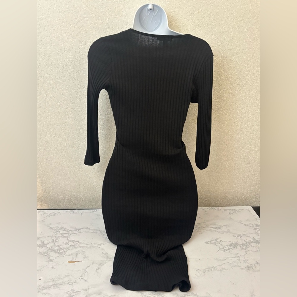 Agaci Long Sleeve Bodycon Dress Women’s S Black Rubbed 1/2 Zip Mini - Picture 3 of 4